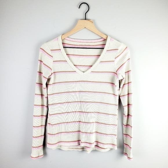 American Eagle Pink White Striped Long Sleeve Top XS